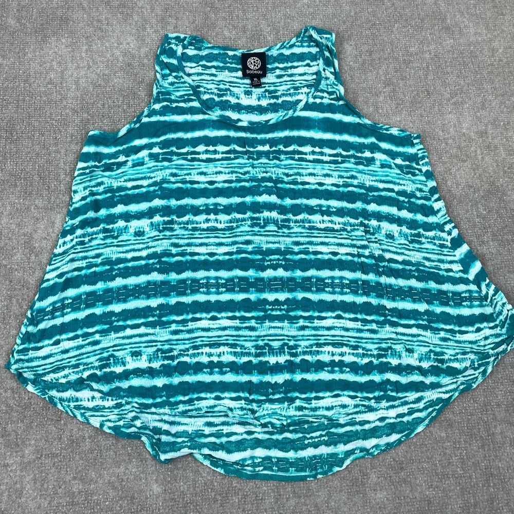 Bobeau Tank Top Womens X-Large Teal Green Striped Tie-Dye Scoop Neck Sleeveless